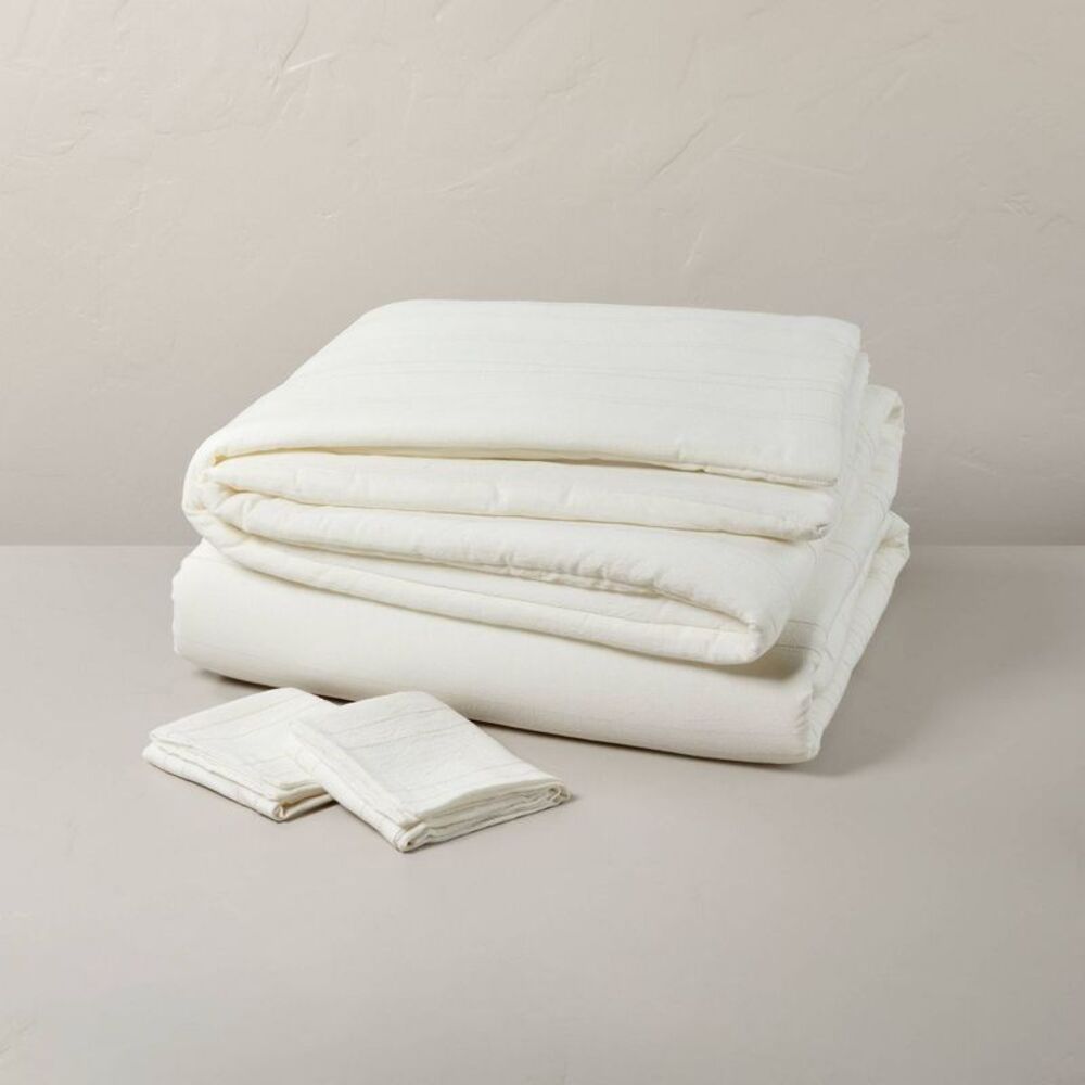3pc King Fine Stripe Duvet & Sham Set Twilight Tau Taupe/Sour Cream - Picture 3 of 4